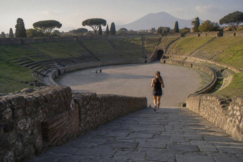 The oval stone and grass bowl of the Pompeii amphitheatre
