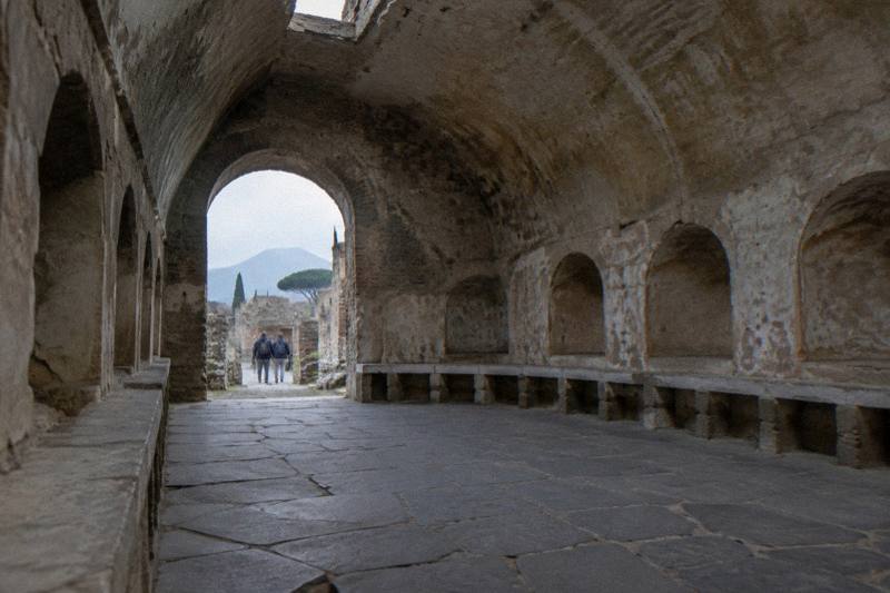 A vaulted ancient bathhouse hall at Pompeii