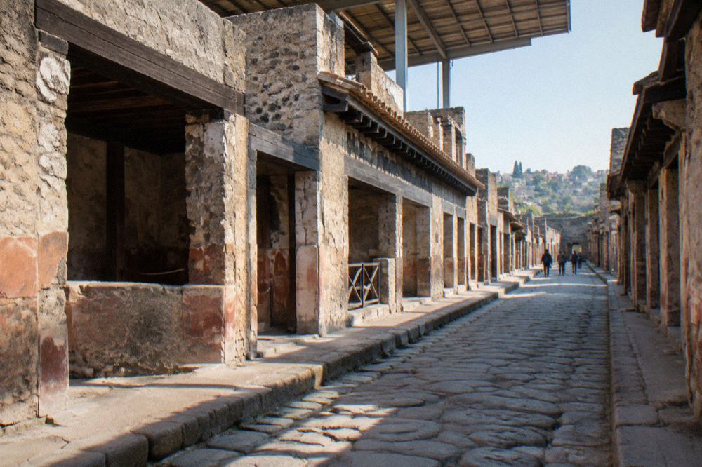 Stone arches of the ancient boat sheds at Herculaneum