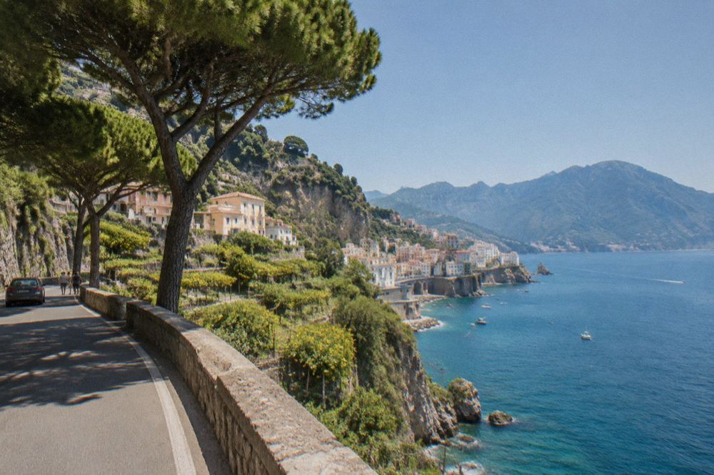 Colourful houses clinging to the cliffs of Positano on the Amalfi Coast