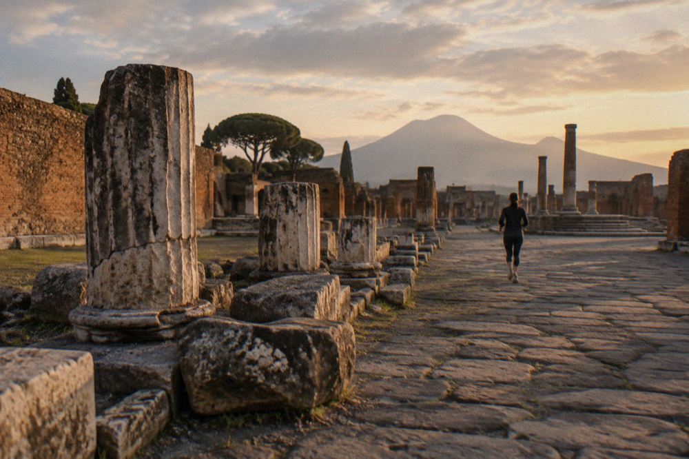 The Street of the Tombs outside the walls of Pompeii with ancient tombs along the roadside