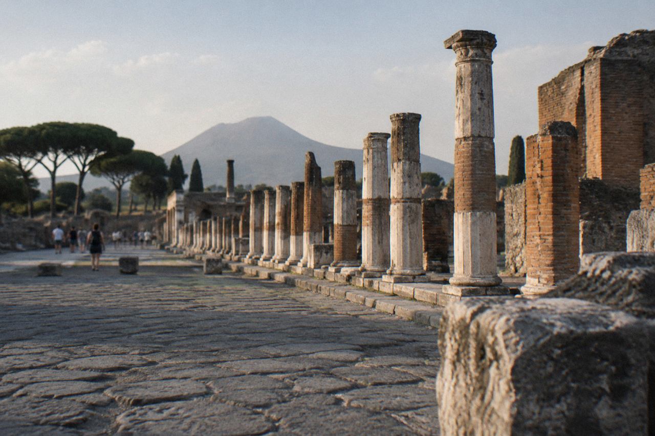 Plaster casts of Pompeii victims displayed inside the archaeological park of Pompeii