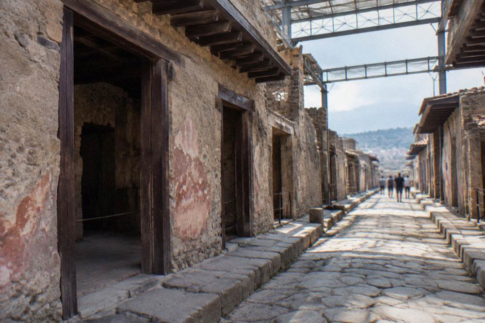The stone arches of the ancient boat sheds at Herculaneum facing the sea