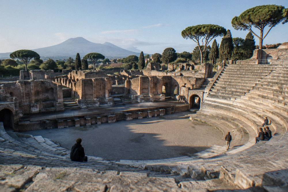 A wide view of the Basilica interior at Pompeii showing the full length of the nave
