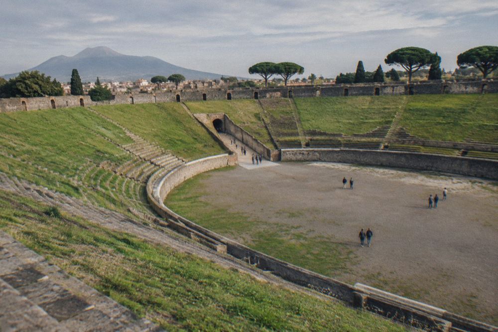 Painted garden wall of a Roman house in Pompeii with green foliage decoration