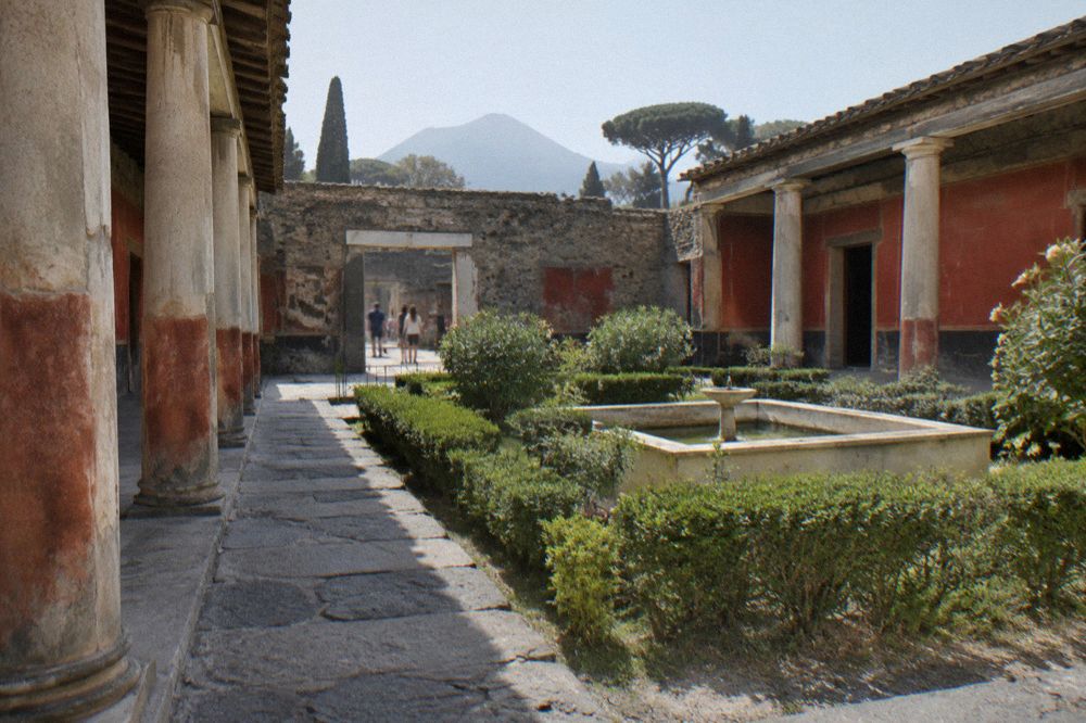 A frescoed wall inside an ancient Roman house