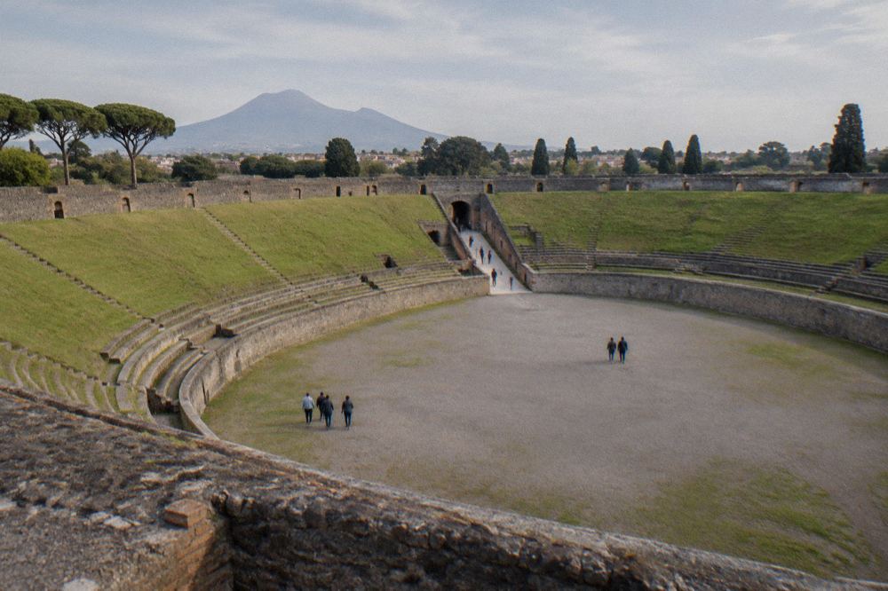 The rim of Mount Vesuvius seen from the slopes above the Bay of Naples