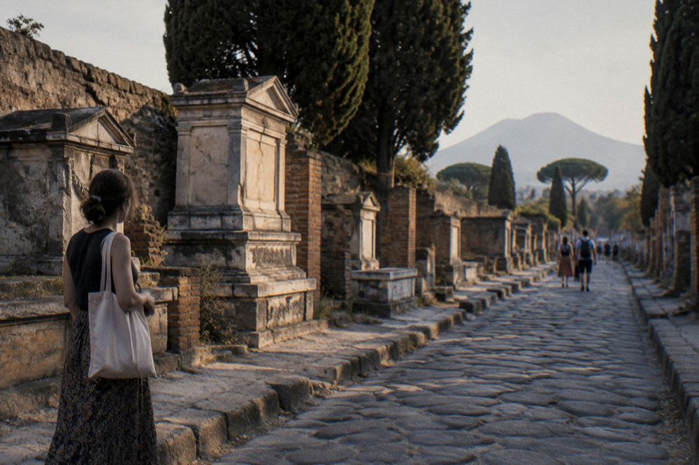 Villa of the Mysteries exterior standing at the end of a quiet ancient street