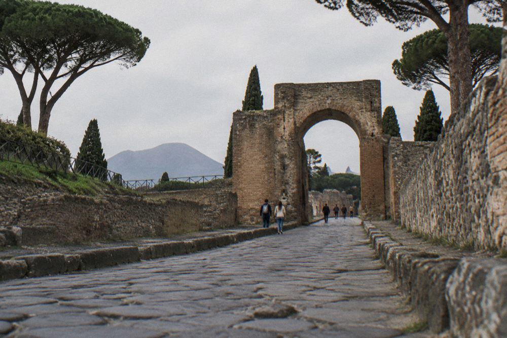 Quiet stone passageway inside the double gate of Porta Marina at Pompeii