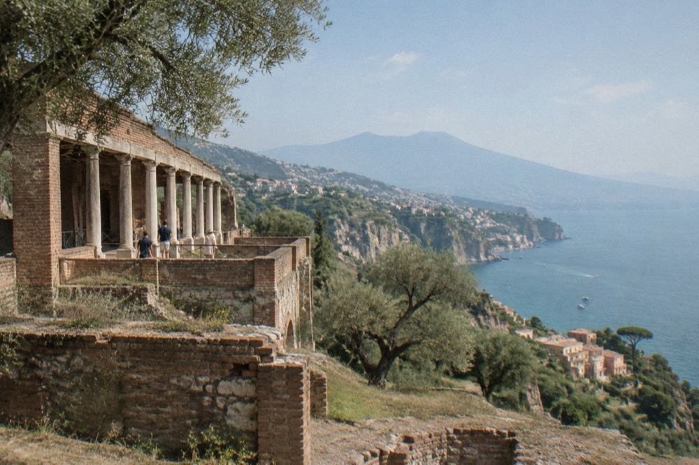 Cliffside Roman villa terraces overlooking the Bay of Naples from the Varano ridge