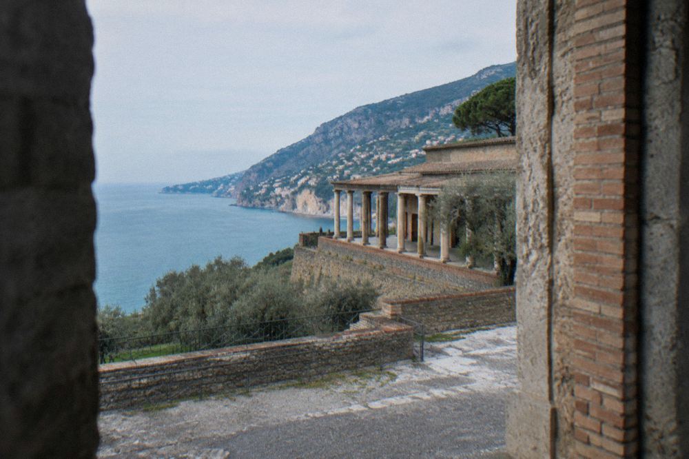 Stone bathing pool of a Roman villa with steps and surrounding walls