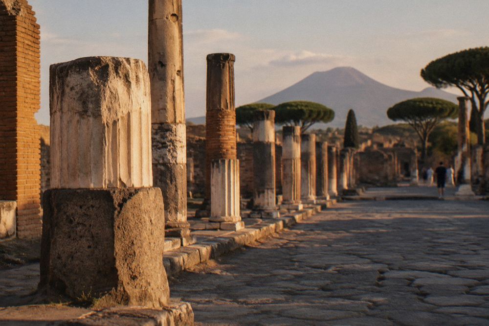 Stone doorway and stepped pool inside the oldest bath complex of Pompeii