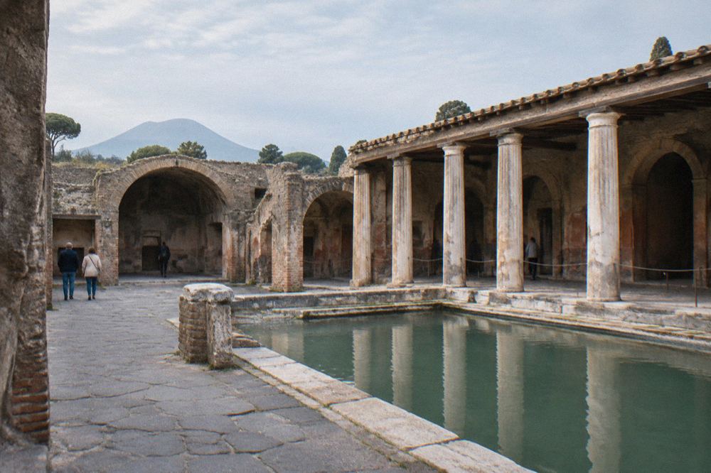 Vaulted warm room of the Stabian Baths with brick heating ducts visible in the walls