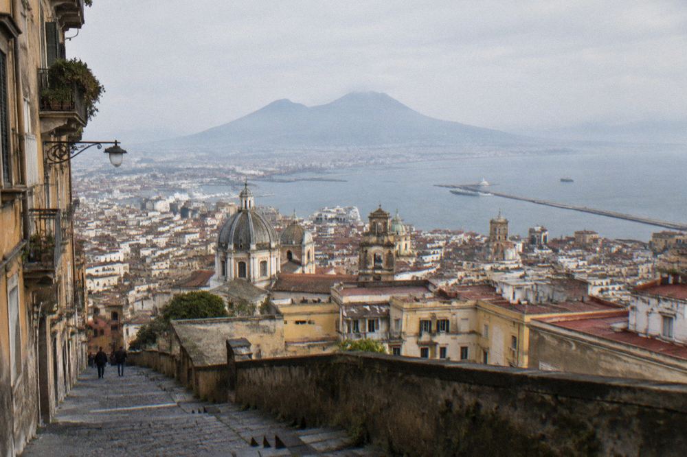 A narrow alley in the historic centre of Naples with laundry strung between buildings