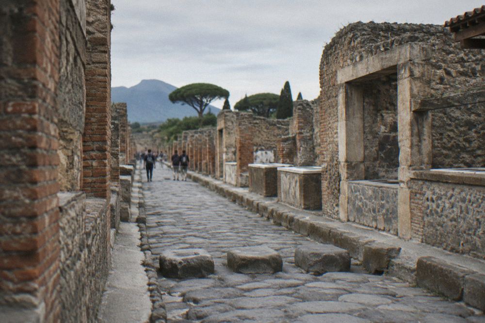 Mosaic floor of small tesserae depicting geometric patterns in a Roman house