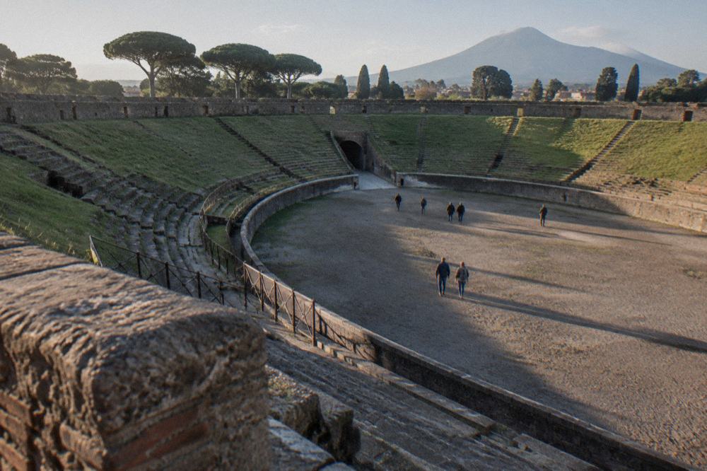 Railway platform beside the modern station serving the Pompeii excavations