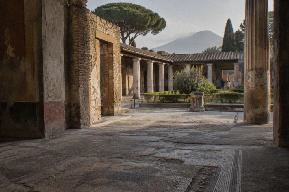 Tourists gathering at the Porta Marina entrance to the Pompeii archaeological park