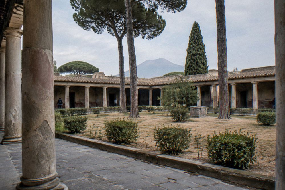 Frescoed wall in a preserved Pompeii house interior