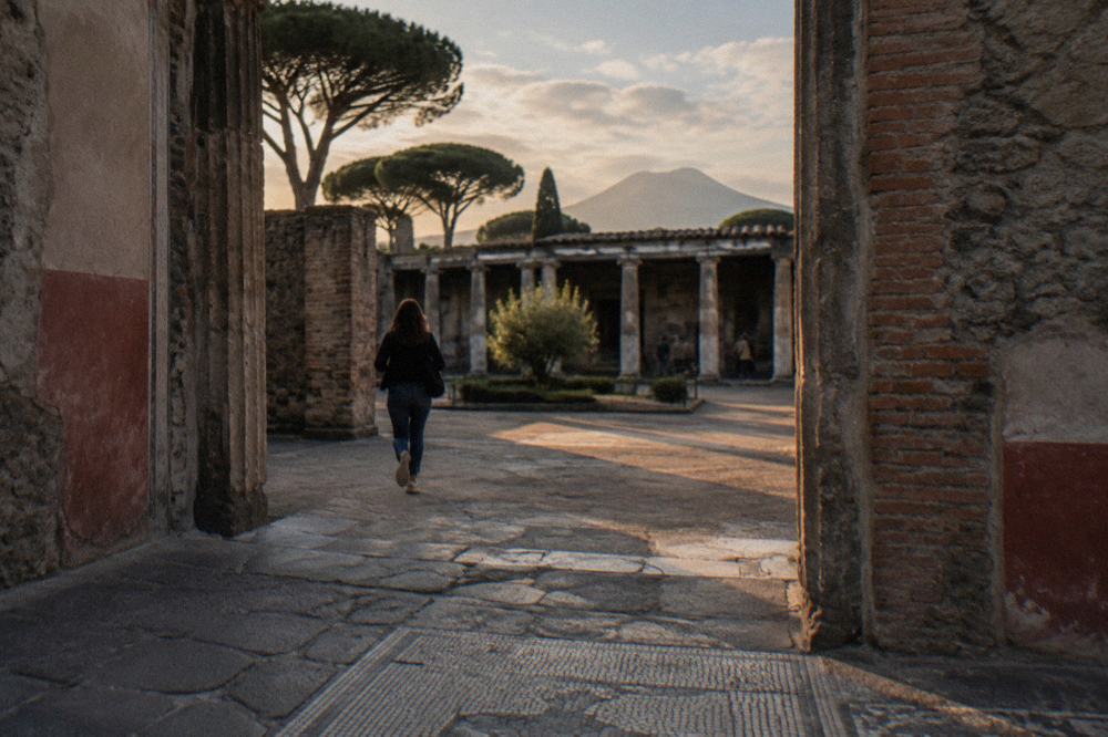 The Gran Cono crater trail path on Mount Vesuvius under a clear sky