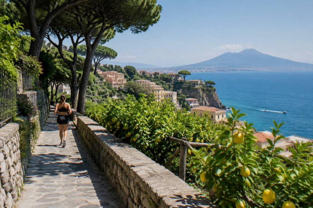 Lemon groves on terraces above the Sorrento peninsula coastline